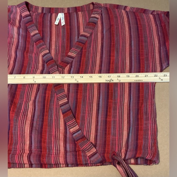Girl Krazy Multicolor Striped Wrap Blouse red orange and purple size L - Picture 4 of 6